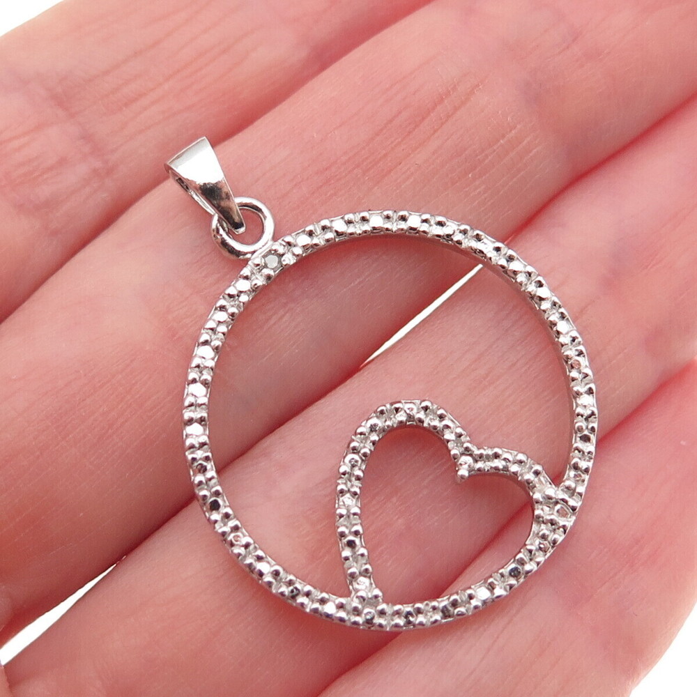 925 Sterling Silver Real Diamond Accent Heart Circle of Life Charm Pendant